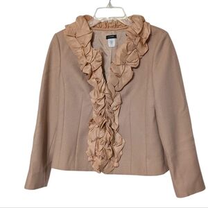 J. Crew Women's Blush Tan Silk Ruffle Pleated Trim Chimera Wool Blazer Size 6